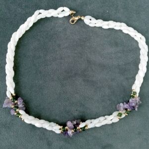 Beautiful twisted Pearl amethyst necklace choker tourmaline stones 12 k gold